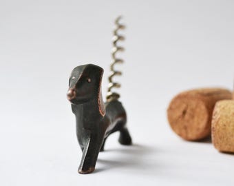 Vintage corkscrew Dog, Dachshund, Metal bottle opener, Barware