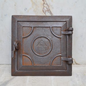 Cast iron wood fired oven door, Vintage fireplace door, USSR