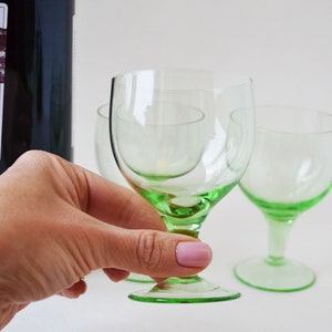 Vintage green wine glasses, Set of 3