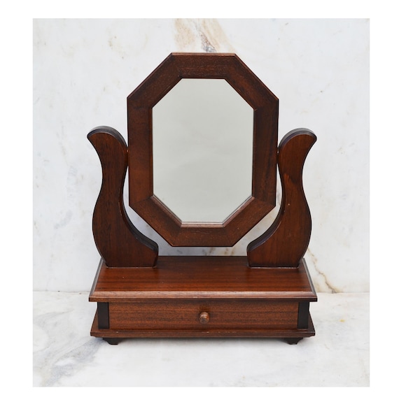 Vintage Wooden Vanity Mirror with Drawer
