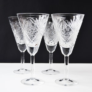 Crystal wine goblets, Vintage set of crystal glasses from Ukraine