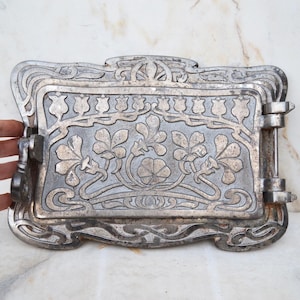 Antique fireplace door, Cast iron wood fired oven door, Wabi Sabi decor