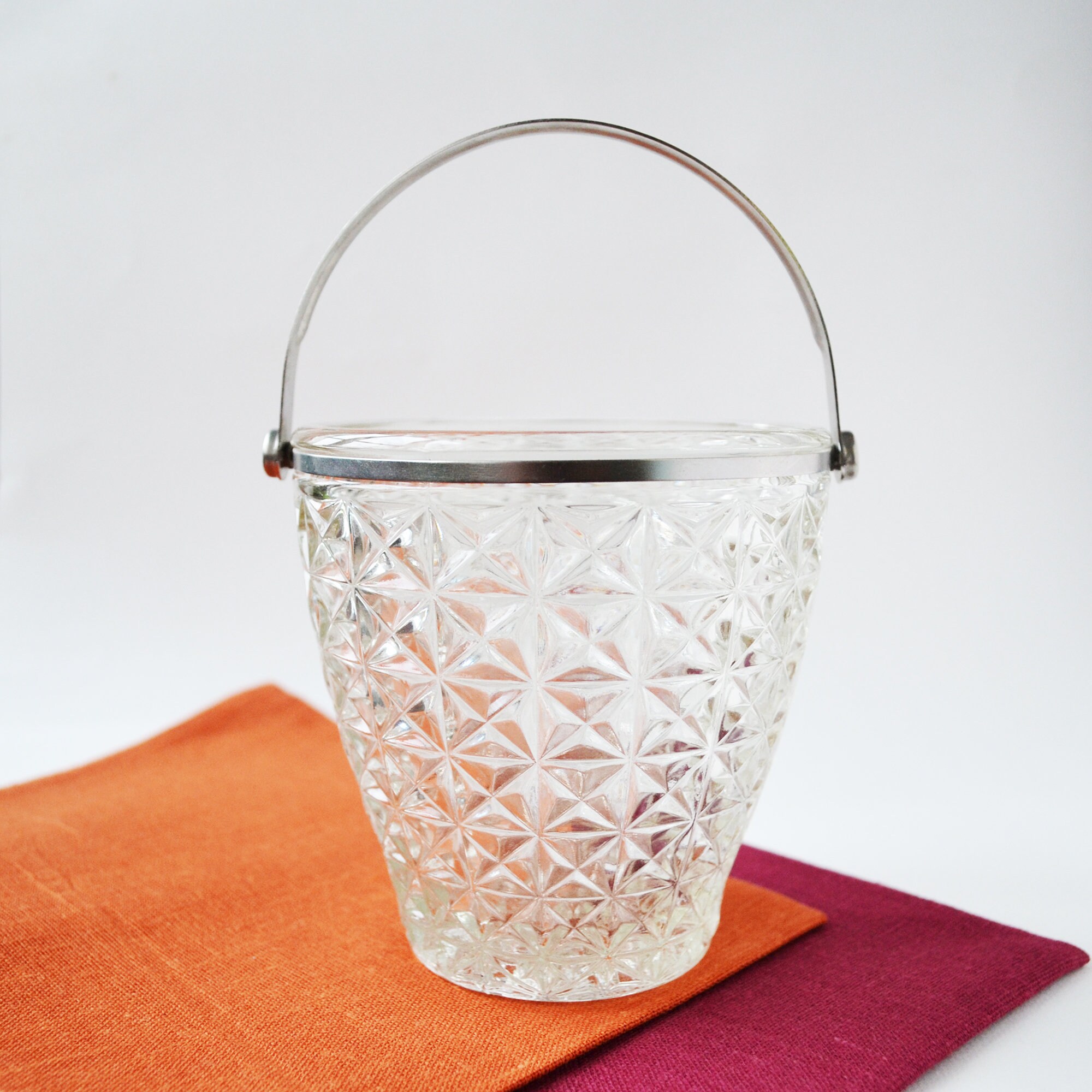 Crystal bowl, Vintage candy bowl with metal handle, Decorative bowl