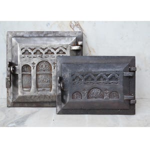 Set of 2, Antique wood fired oven doors, Cast iron stove doors