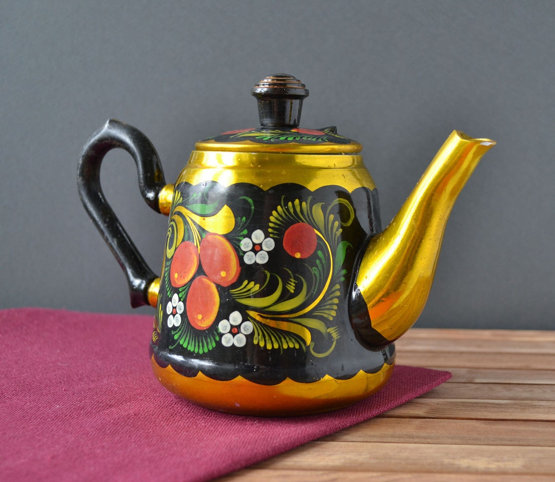 Vintage metal teapot Russian folk art Tea accessories Etsy