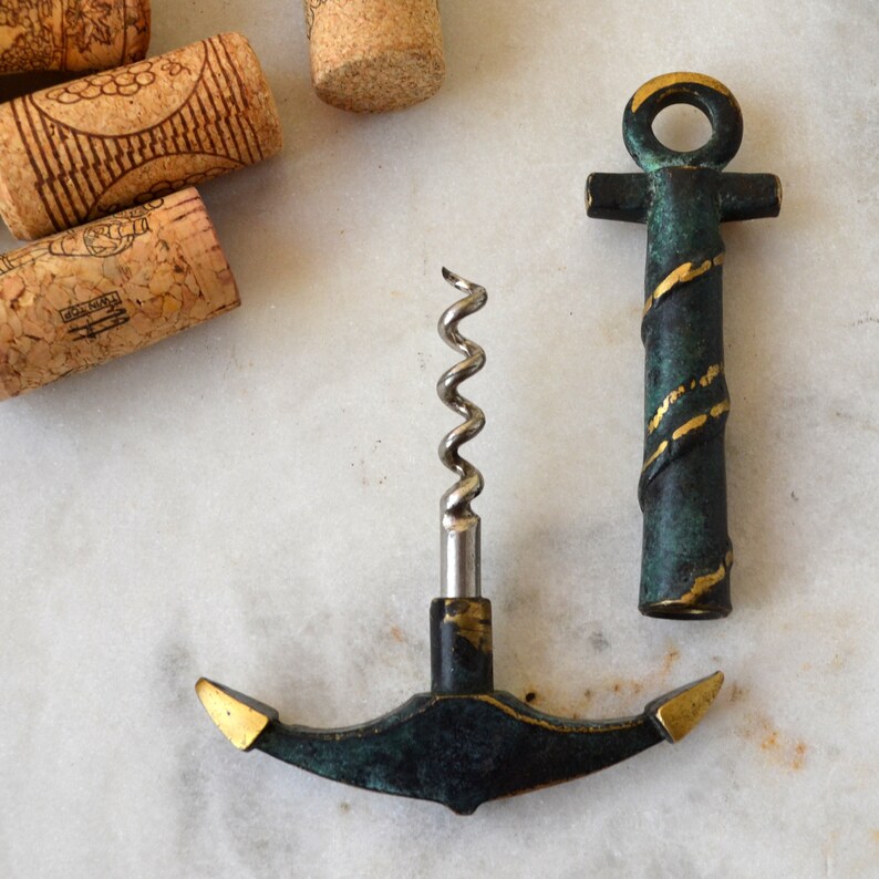 Brass corkscrew Anchor Vintage wine opener Etsy