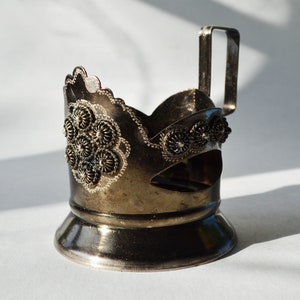 Podstakannik metal glass holder, Filigree pattern, Tea Accessories