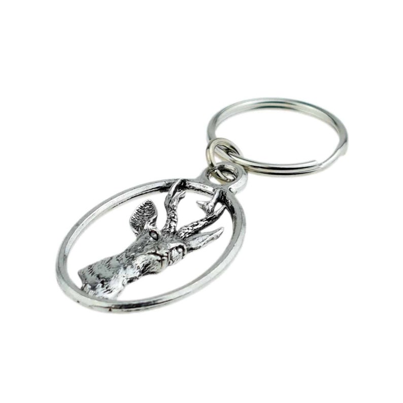 Personalised Engraved English Pewter Key Ring Roe Deer