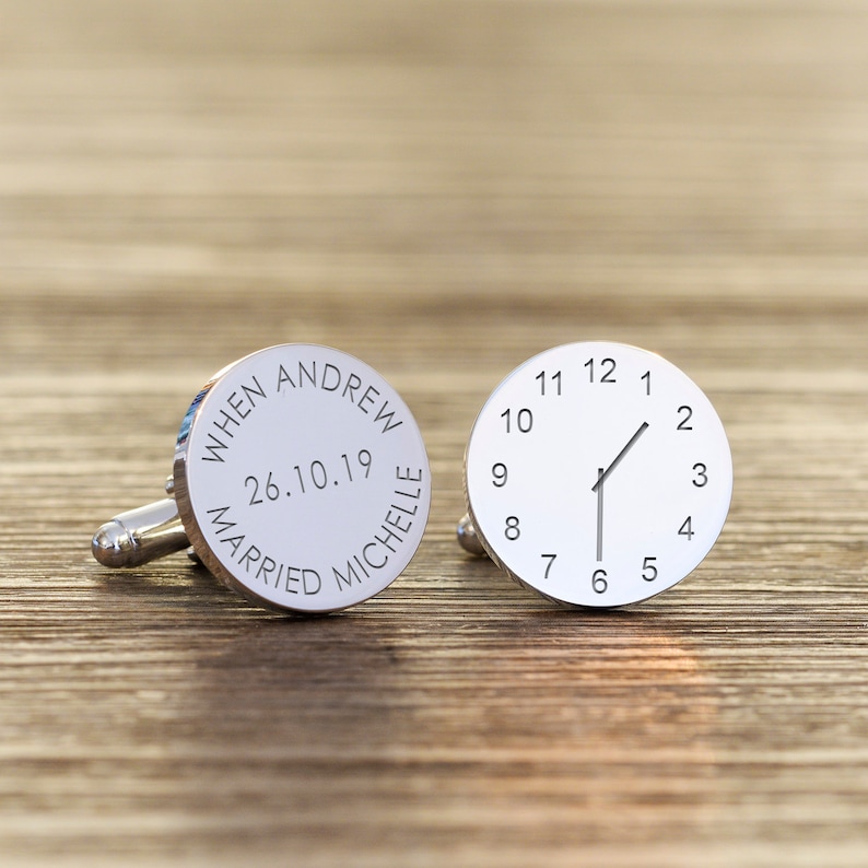 Wedding Cufflinks Personalised Engraved Silver Plated When ....Married.....