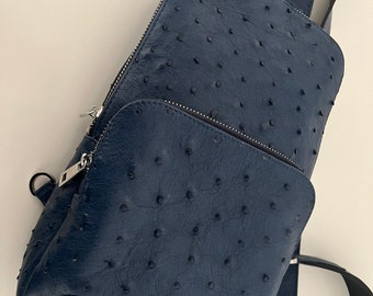 Genuine ostrich leather skin backpack.