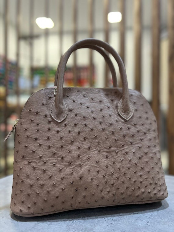 Ostrich leather handbag deals
