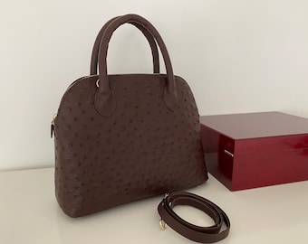 Genuine ostrich leather bag, Lady&#39;s handbag, Elegant woman bag.