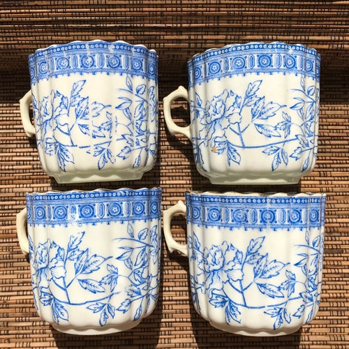 4 shops Blue Transferware Aesthetic Movement Cups