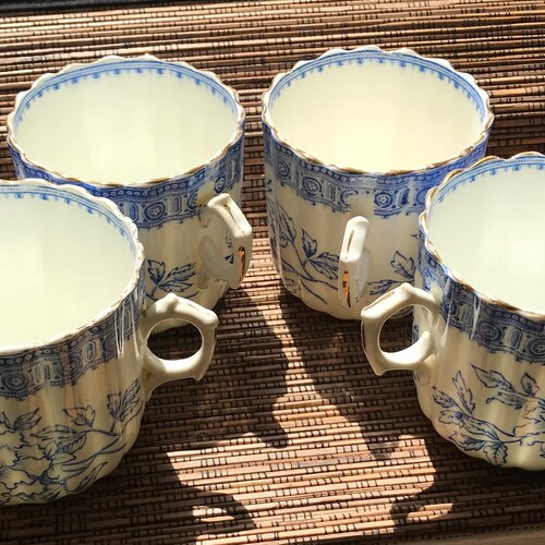 4 shops Blue Transferware Aesthetic Movement Cups