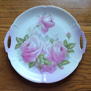 Antique Cake Plate - 10” Pink Roses - Imperial Zeh Scherzer and Co