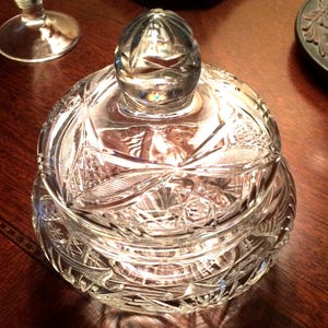 Crystal Jar and Lid, Bohemian Czech Cut