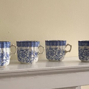 4 Blue Transferware Aesthetic Movement Cups