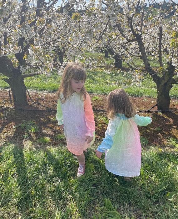 2-3 Years Dress Cloud Prism Hand Dyed Pastel Rainbow Organic Cotton