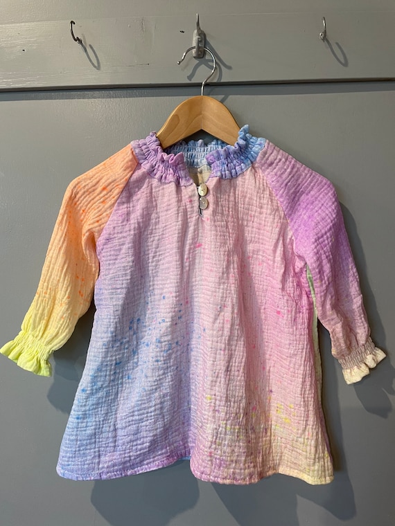 6-12 Months Dress Cloud Prism Hand Dyed Pastel Rainbow Organic Cotton