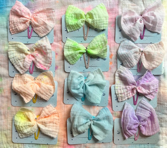 Pastel Hair Bow Clips Organic Cotton Muslin Kids Accessories