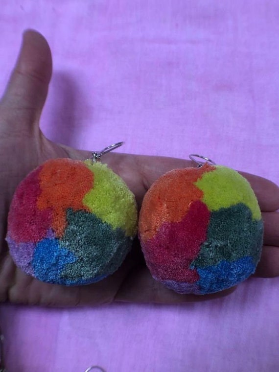 Gradient Rainbow Pom Earring Botanically Dyed Cotton Pom Pom Earrings with Sterling Silver