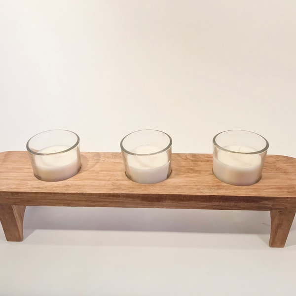 Solid Maple candle stand, hand crafted candle stand , holds three votive glasses and candles (included)