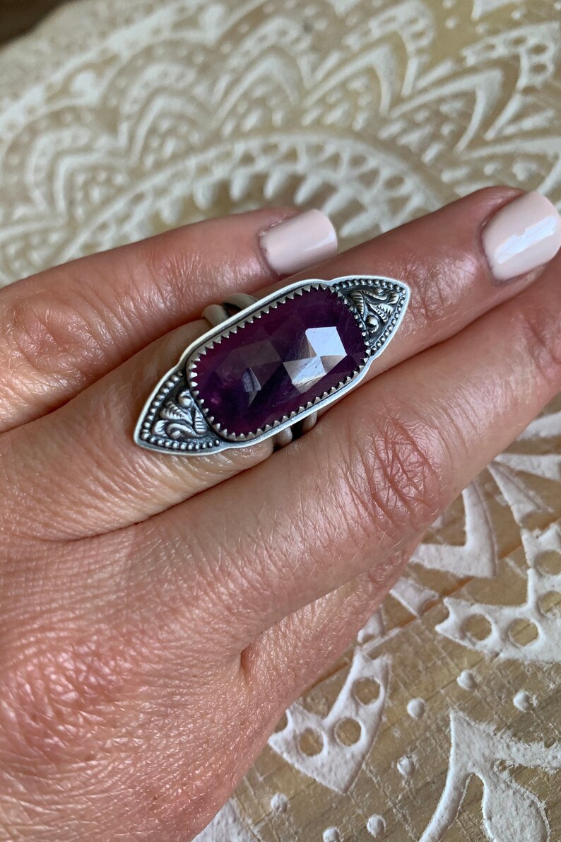 Pink Sapphire Bali Ring Sterling Silver Ring Size 5.75-6 Handmade