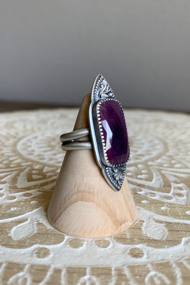 Pink Sapphire Bali Ring Sterling Silver Ring Size 5.75-6 Handmade