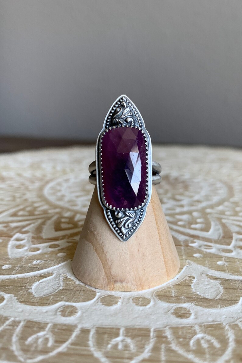 Pink Sapphire Bali Ring Sterling Silver Ring Size 5.75-6 Handmade