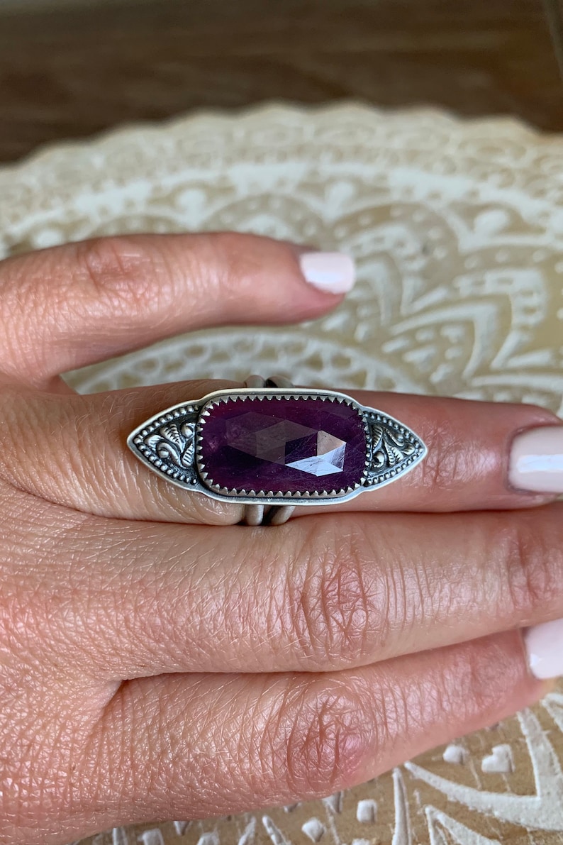 Pink Sapphire Bali Ring Sterling Silver Ring Size 5.75-6 Handmade