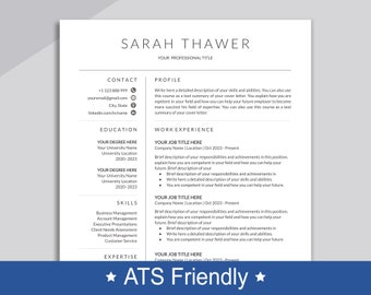 ATS Friendly Resume Template Word, Google Docs Resume, ATS Resume, ATS friendly cv, Professional Resume, Simple Resume, Clean Modern Resume