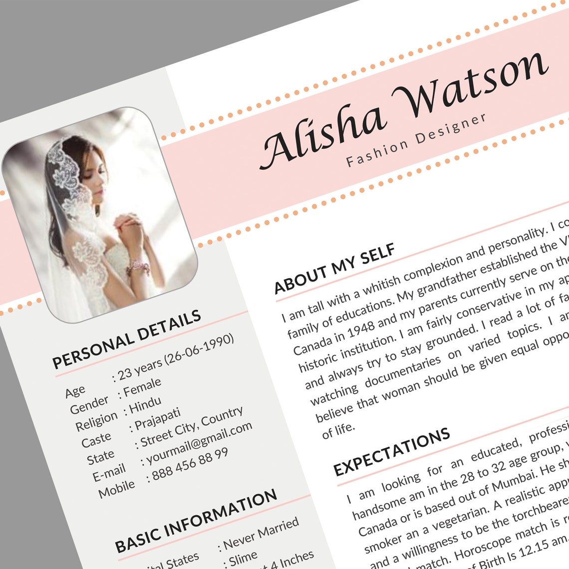 marriage resume format for girl in word