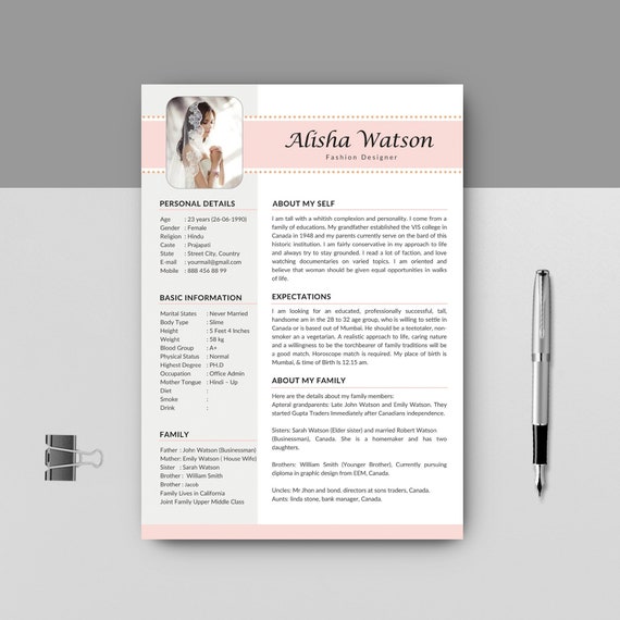 Marriage Resume Template Word Resume For Marriage Marriage Resume Marriage Biodata Format Curriculum Vitae Cv Laout Instant Download