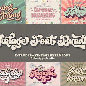 Pacote de fontes retrô, fonte vintage, fonte Cricut, fonte Groovy, fonte nostálgica, fonte dos anos 70, fonte Disco, fonte Procreate, fonte Curly, fonte Bubble,