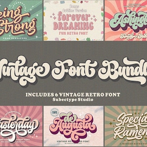 Retro Font Bundle, Vintage Font, Cricut Font, Groovy Font, Nostalgic Font, 70s Font, Disco Font, Procreate Font, Curly Font, Bubble Font,