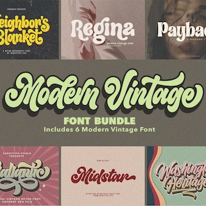 Retro Font Bundle, Vintage Font, Cricut Font, Groovy Font, Nostalgic Font, 70s Font, Disco Font, Procreate Font, Curly Font, Bubble Font,
