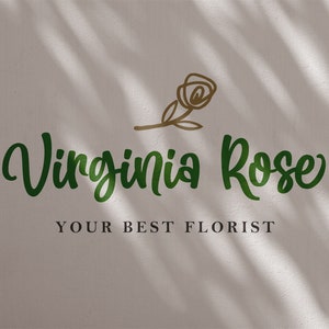 May include: Green and gold logo for a florist called "Virginia Rose" with the tagline "Your Best Florist".