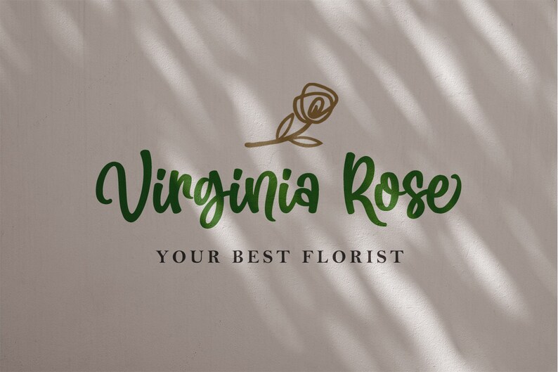 May include: Green and gold logo for a florist called "Virginia Rose" with the tagline "Your Best Florist".