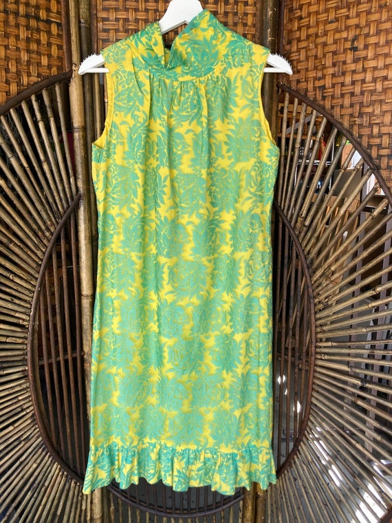 1960s Dress Green Yellow Bust Size 36 - image 1