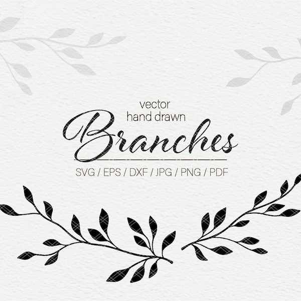 Laser cut branch vector file Laser cut files Branch svg Vector branch Tree cut file Floral svg border svg Leaves svg Floral divders 977