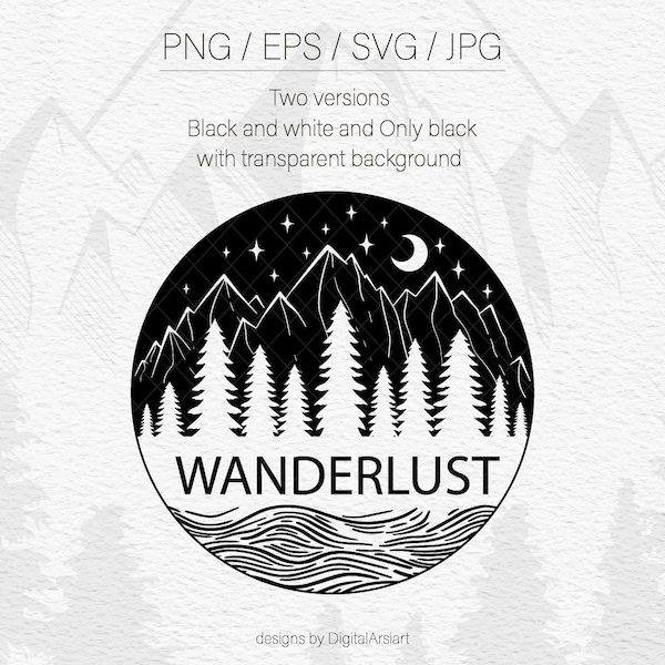 Mountain svg Forest svg Moon and Stars Svg files for cricut Camping svg Travel svg Outdoors svg Adventure svg Starry night svg Wanderlust