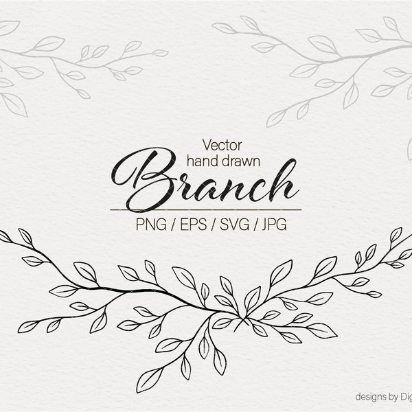 Floral border svg Branch svg Vector Floral svg file Hand drawn Leaves svg Simple Botanical border eps Floral divders Leaf branch svg _429