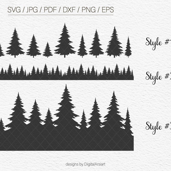 Fichiers svg arbre pour cricut Pin arbre svg Arbre svg laser coupe fichier Evergreen Tree svg Forest svg Tree Border svg Camping Background svg vector