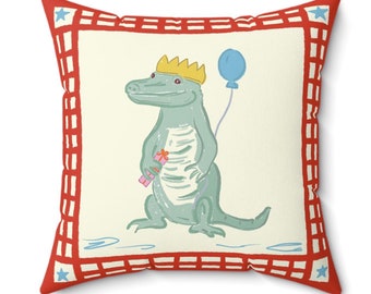 Alligator King Pillow: Hand-Drawn Animal Party Decor