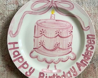 Pink Scalloped Cake Happy Birthday Plate 11&quot;