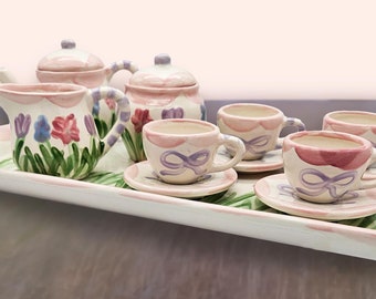 Hand Painted Ceramic Tea Set: Garden Party Floral Design