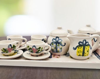 Hand Painted Ceramic Tea Set: Pretty Presents Design, 14-Piece