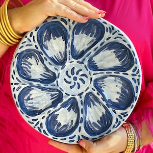 Hand Built Oyster Plate 9" in Blue