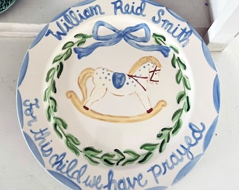 Rocking Horse Birthday Plate 11&quot; - Blue