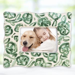 Wavy Edge Picture Frame - Mint Floral, Ceramic, Hand Painted